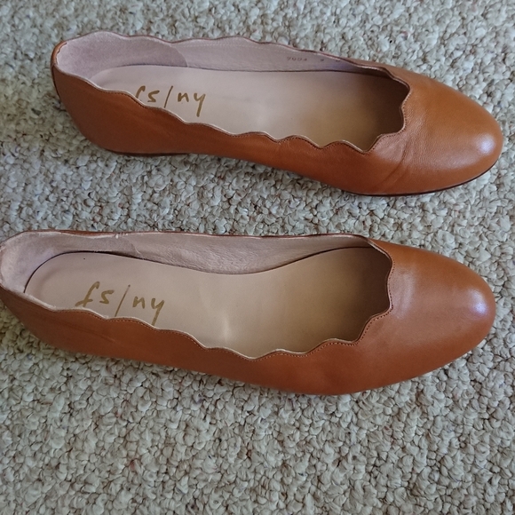French Sole FS/NY Jigsaw orange Brown Scalloped Leather Flats size 9B - Picture 8 of 16